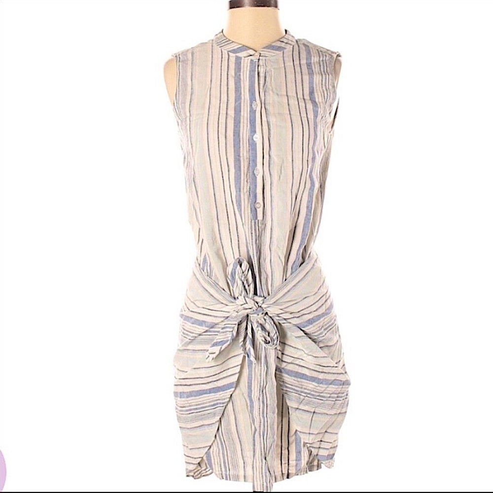 Drew Morgan Striped Linen Button Down Dress Sarong Tie Sleeveless Size Small